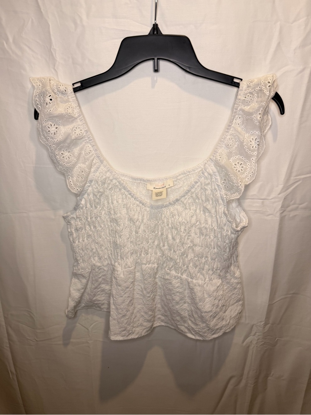 URBAN Romantics White Eyelet Ruffle Smocked Tank